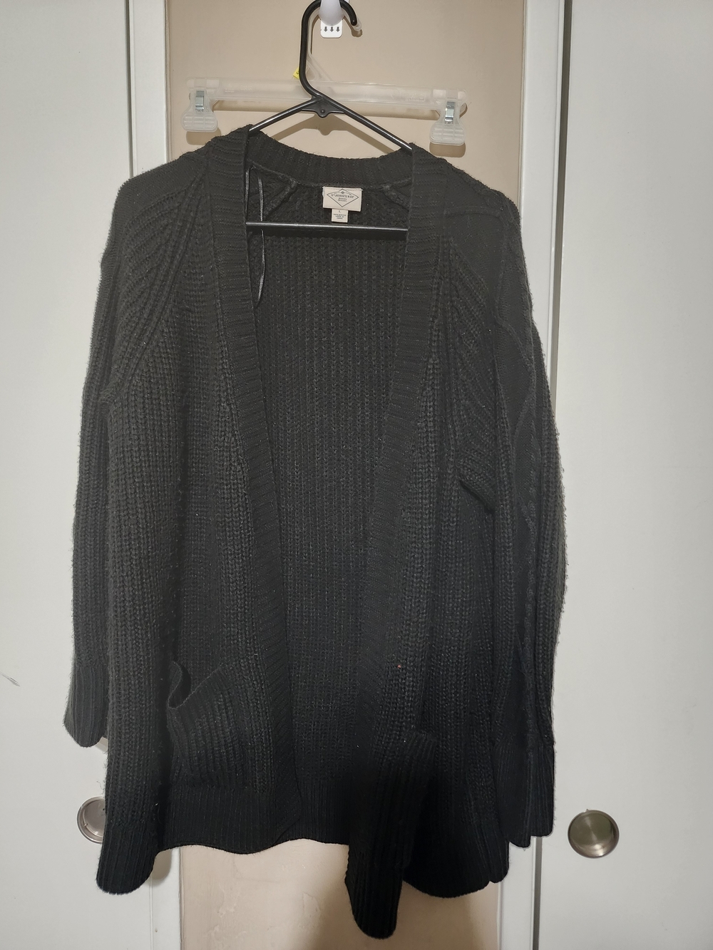 St. John's Bay Black Open-Front Ribbed Cardigan